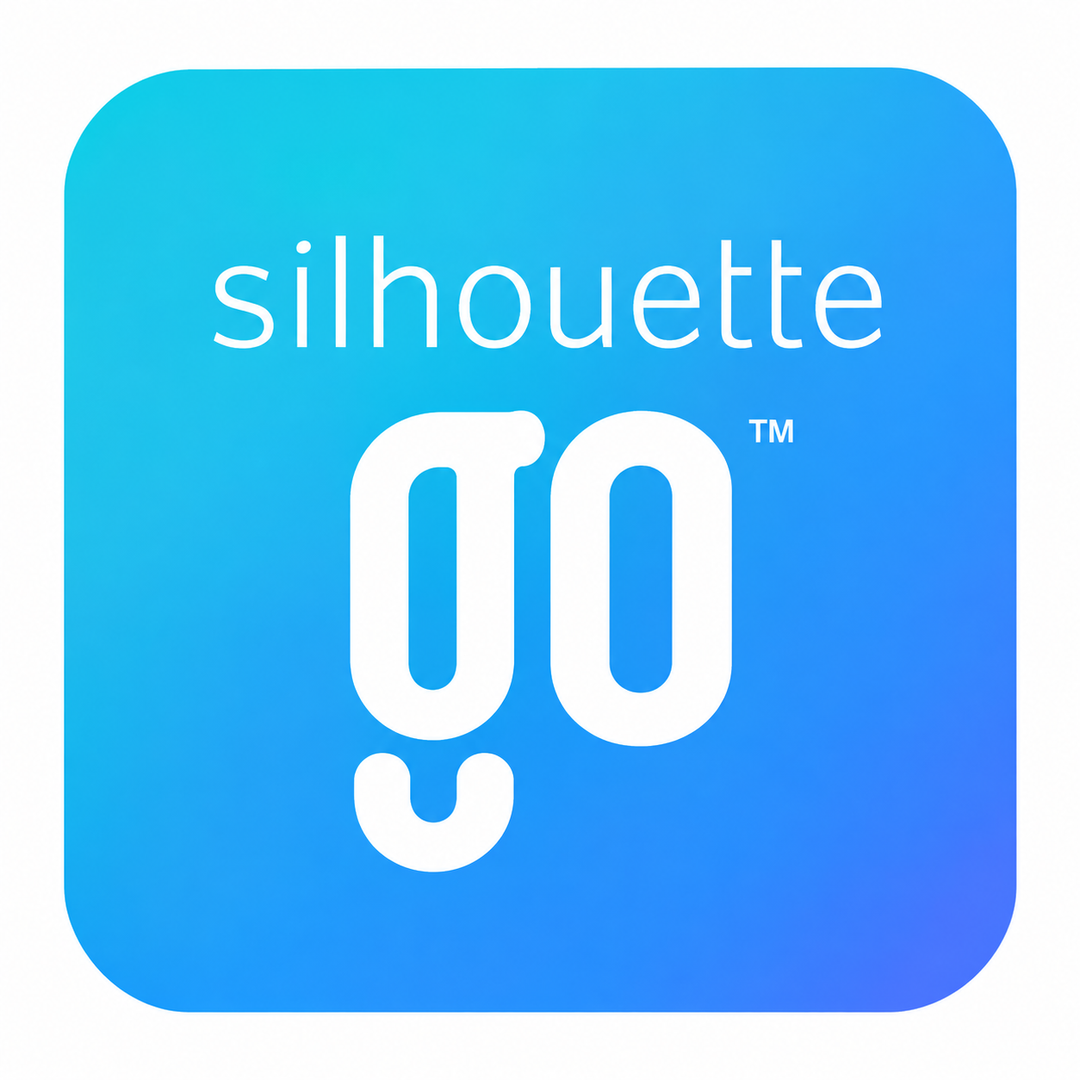 A square app-style icon with rounded corners featuring a blue gradient background and the white text 'silhouette go' with a small TM mark.